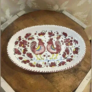 Ceramica Nova Deruta Italian Art Pottery 10" Appetizer Relish  Tray Red Rooster